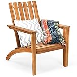 Costway Wood Adirondack Chair, Patio Lounge Chair with Ergonomic Backrest and Armrest, Sturdy Wooden Structure, Classic Outdoor Adirondack Chair for Deck, Yard, Garden (Natural)