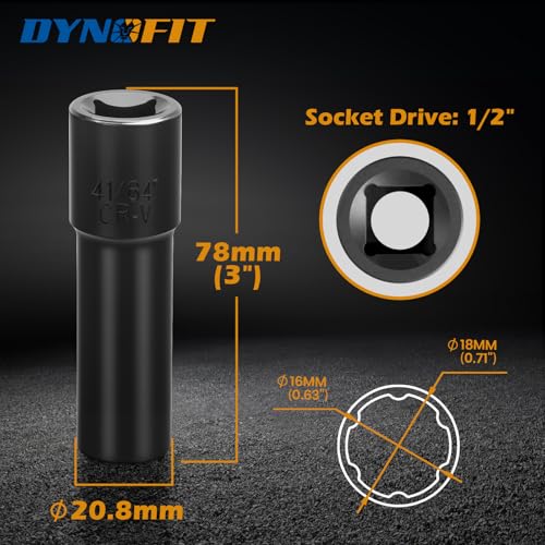 Image of DYNOFIT 6 Point Spline Lug Nuts Key for Wrench with 1 /2 inch Imperial Square Socket Drive,Tuner Socket Key Tool Compatible with 12x1.5 12x1.25 1 /2 inch-20 Thread 6 Spline Lug Nuts,CR-V(Black,1 Pack)