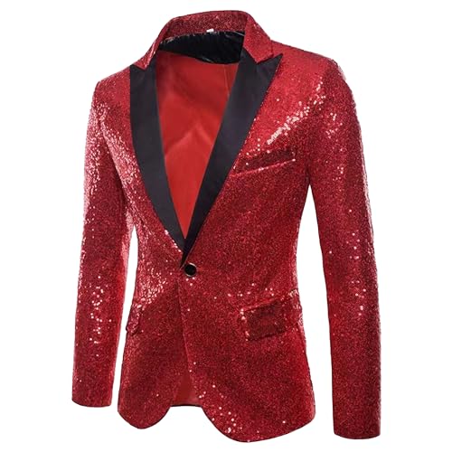Mens Button Sequin Blazer Jacket Long Sleeve Notch Lapel Suit Jackets Party Wedding Prom Dress Coats