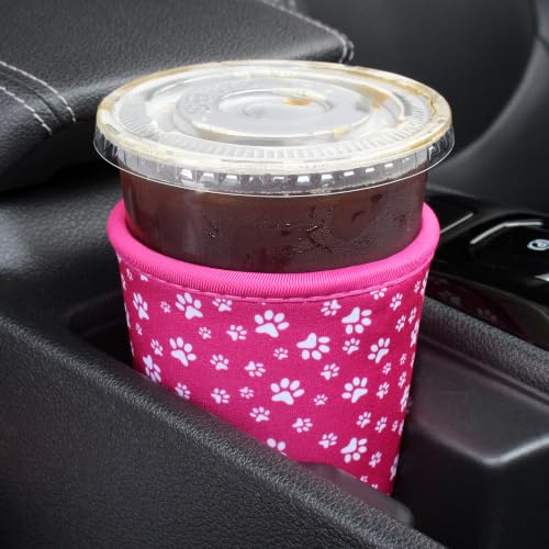 Image of 3 Pack Reusable Iced Coffee Sleeves - Xumbtvs Insulator Sleeve for Cold Beverages, Neoprene Coffee Cup Holder (Pink paw)