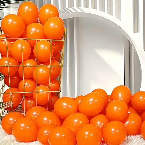 Image of Firomi Small Orange Balloons 5-inch 100 Pack (with 2 Ribbons) | Helium Shiny Orange Thicken Latex Balloon for Birthday Bridal Shower Halloween Party