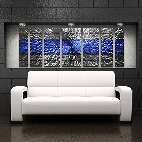 Large Metal Wall Art Modern Abstract Metal Wall Sculpture Contemporary Home Decor Metal Wall Art Panels "Rhythmic Energy, Blue"