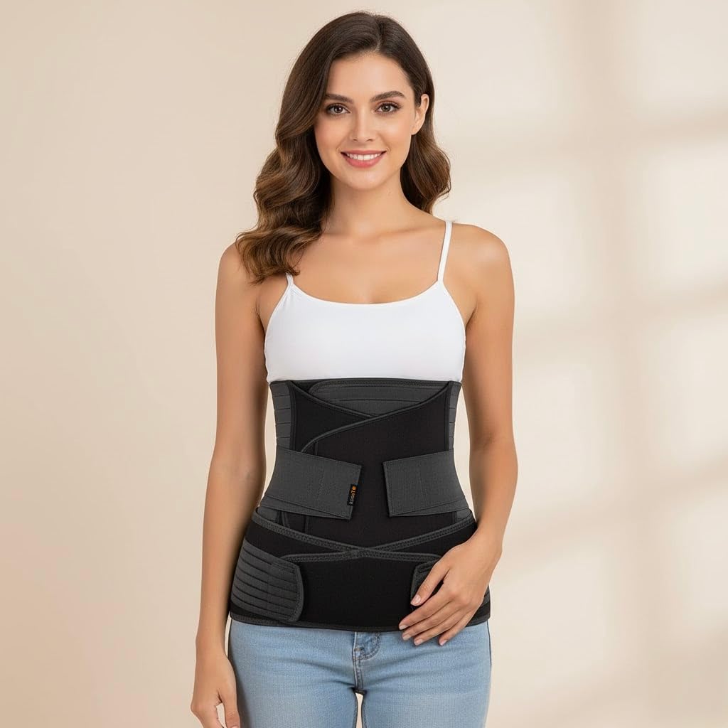 kossto Adjustable Postpartum Belt – 3-in-1 Maternity Belt for Waist, Pelvis & Tummy Support, Post Pregnancy Recovery, Belly Wrap, Abdominal Support, Comfortable & Breathable | BLACK