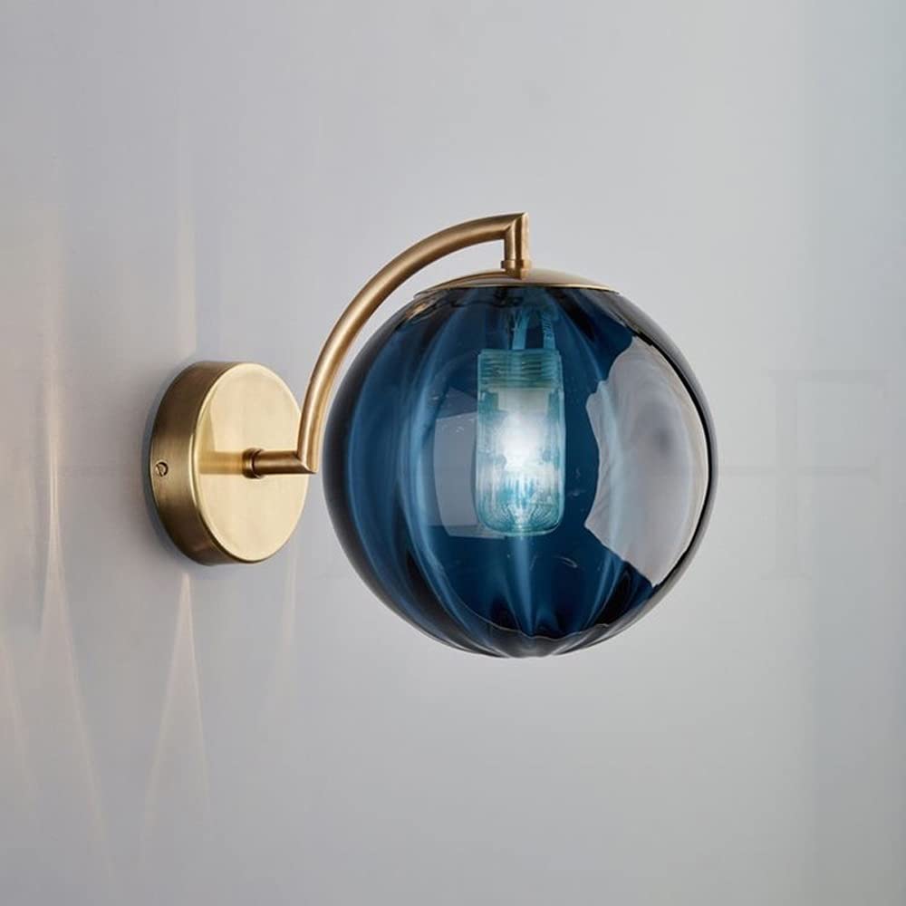 KBUUKYYXouy Glass Wall Lights Indoor Nordic Round Sconce丨Creative Simple Loft Bar Globe Wall Lighting Fixture丨Postmodern Bedroom Corridor Sconce Light Retro Glass Ball Wall Mount Lamp