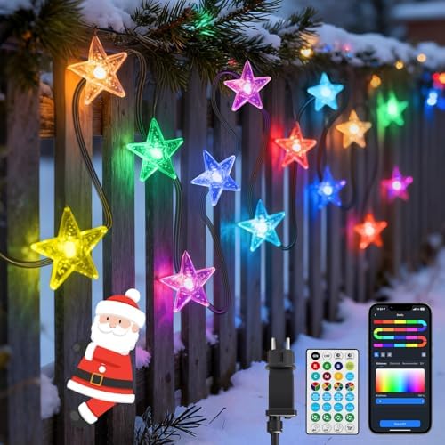 Aigostar Luces Navidad(Estrellas) RGBIC Inteligente, Guirnalda Luces LED con 10M 66LEDs, Control por Segmentos DIY de Color, Music Sync, 39 Modos Diná...