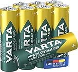 VARTA Batterien AA, wiederaufladbar, 8 Stück, Akku, Power on Demand, 2100 mAh Ni-Mh, vorgeladen, sofort einsatzbereit [Exklusiv bei Amazon]