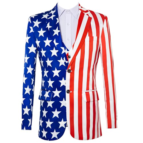 HBDesign Men's 3 Piece Suit Set with American Flag Pattern Vest with 4 Buttons2