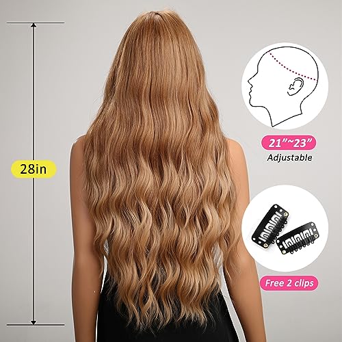 OUFEI Ombre Strawberry Blonde Wigs for Women Long Wavy Wig with Bangs Natural Synthetic Hair Heat Resistant Wigs for Daily Party Cosplay Wear - Image 4