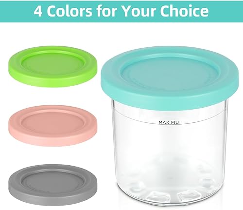 Miniatura 3 de Contenedores de pinta de crema para Ninja  Paquete de 4 pintas y tapas de creami ninja, recipientes para batidos cremosos de 16 onzas compatibles