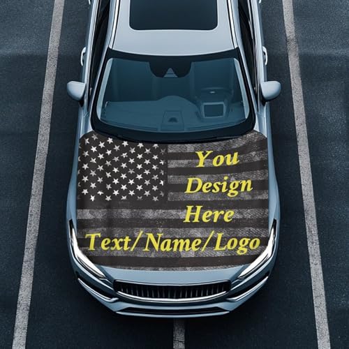 Image of American Flag Custom Design Car Hood Cover 59x39 Inch Stretchable Car Hood Wrap Blankets Waterproof Sun Proof Automotive Exterior Accessories for Most SUV Sedans Trucks