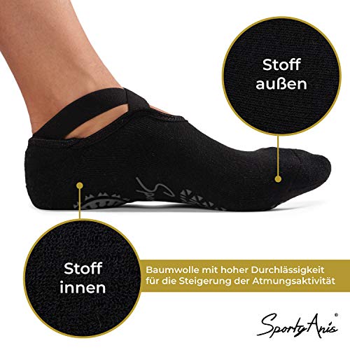 SportyAnis® Premium yoga-sokken voor dames, 2-3 paar, antislip, voor yoga, pilates, dansen en balet, zwart en grijs - Image 4
