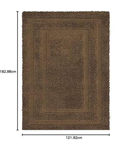 Image of Rectangular Box Shaggy Carpet for Living Room, Bedroom, High Low Design Finish Microfiber 1.8 Inch Pile High, 4x6 Feet Brown|Brown Color