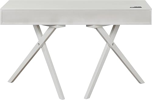 Miniatura 14 de 247 Shop at Home Idris Mid-Century - Escritorio moderno de madera con 2 cajones con puerto USB, toma de corriente para estación de trabajo, oficina