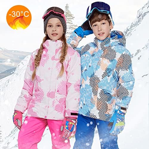 SXSHUN Unisex Children's Snowsuit with Hood Boys Ski Suit Waterproof 2 Pieces (Snow Jacket + Snow Trousers) Winter Suit Outdoor Warm Skiing Clothing