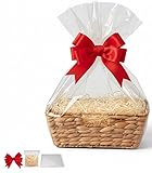 khevga Geschenkkorb Set leer zum Befüllen – inkl. Packpapier, XL Folie & roter Schleife – Präsentkorb für Ostern, Taufe, Geburt, Weihnachten & Geburtstag