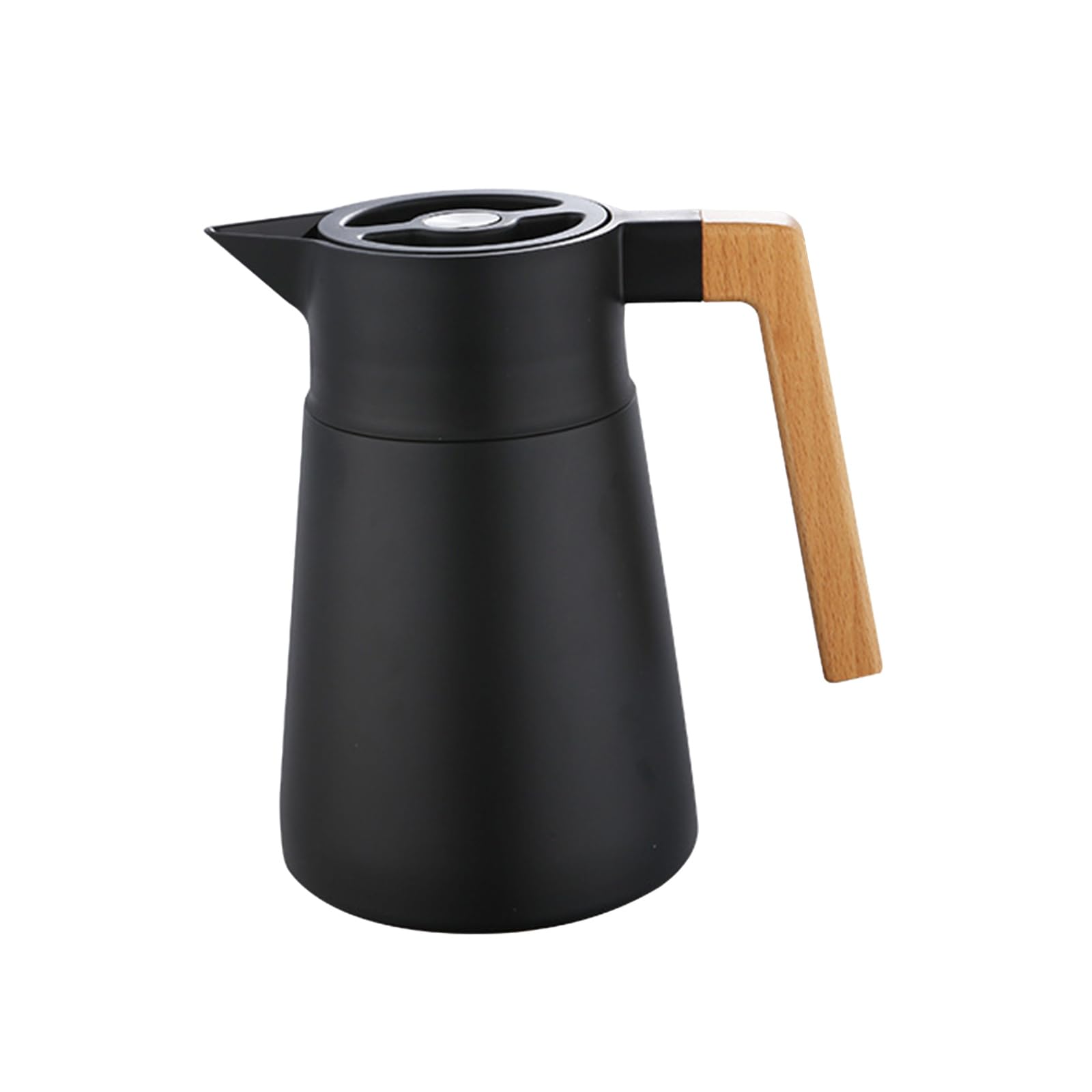 Caraffa Termica Per Caffè Brocca Sotto Vuoto Isolata, Acciaio Inossidabile 18/10, Con Manico In Legno, Per Tè Caldo E Freddo Caffè, Per Home Office Hotel (Nero,1.5L)