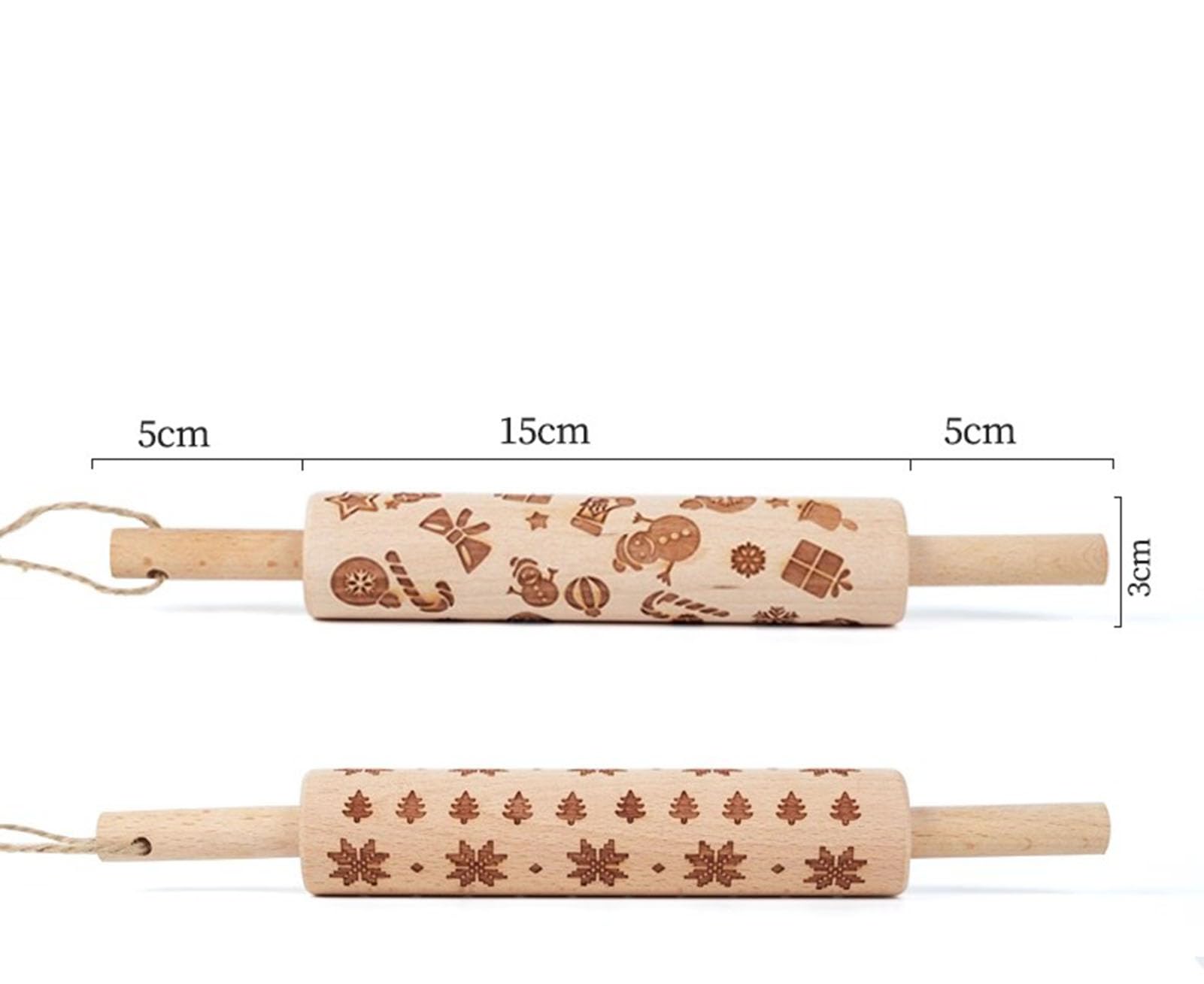 Rouleau à pâtisserie en Bois Montessori imprimé, Accessoires de pâtisserie DIY pour Biscuits avec Motif 3D (5 pièces)