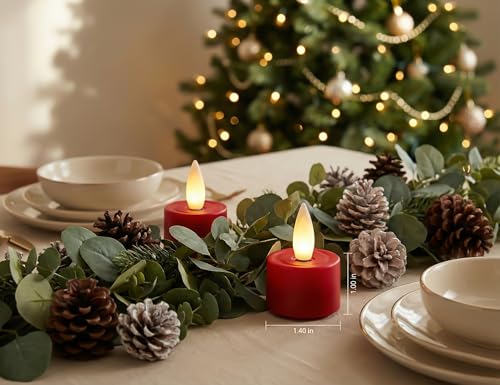Image of Rechargeable Flameless Tealights Candle with Remote Timer, 3D Moving Flame Real Wax Led Tealight Candles (Red, 1.4in)