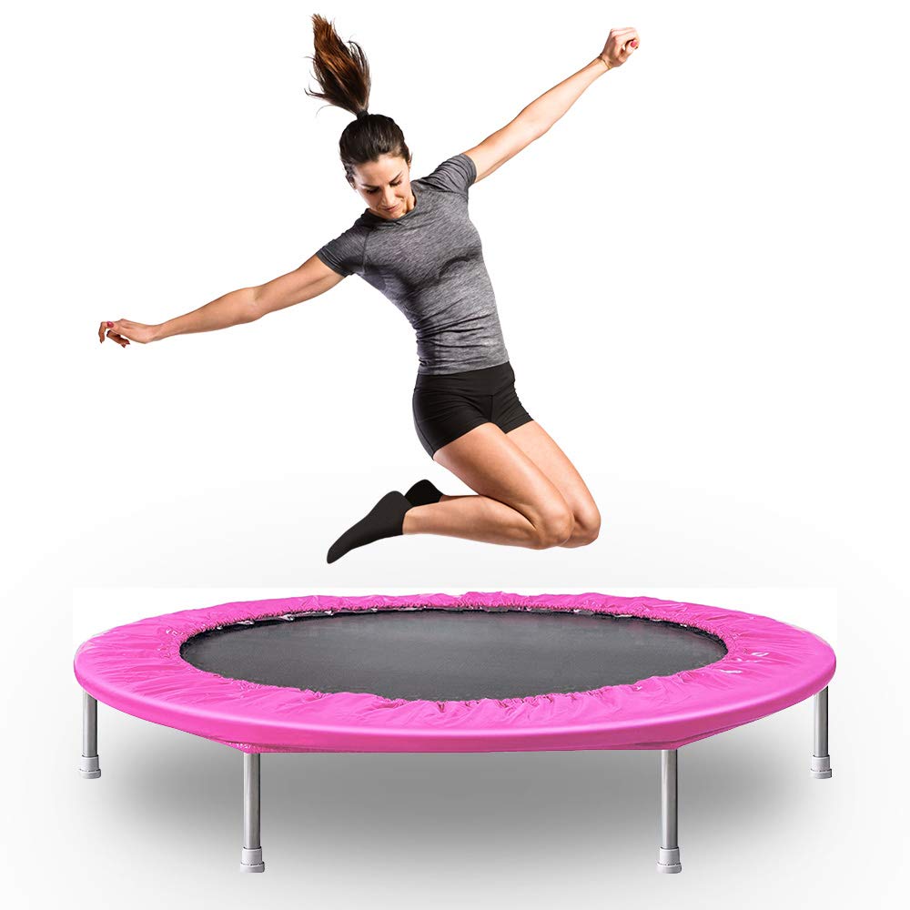 Foldable Mini Trampoline, Fitness Rebounder Trampoline w/Adjustable Foam Handrail, Safety Pad, Workout Exercise Trampoline for Adults Kids