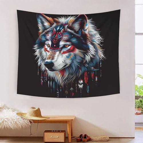 Tapisserie murale tissu motif loup effet 3D decoration pour chambre 180x230cm