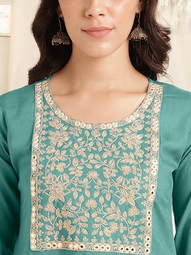 Image of MIRCHI FASHION Women's Straight Fit Rayon Sequins Embroidered and Polka Dots Printed Kurti Only