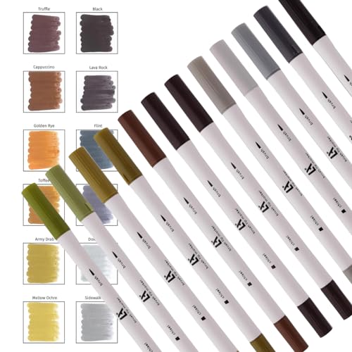 LEISURE ARTS Dual Tip Marker Brush/Chisel, Neutral, 12Pc, Coloring Markers, Coloring Markers For Adults, Art Markers, Marker Set, Adult Book Markers