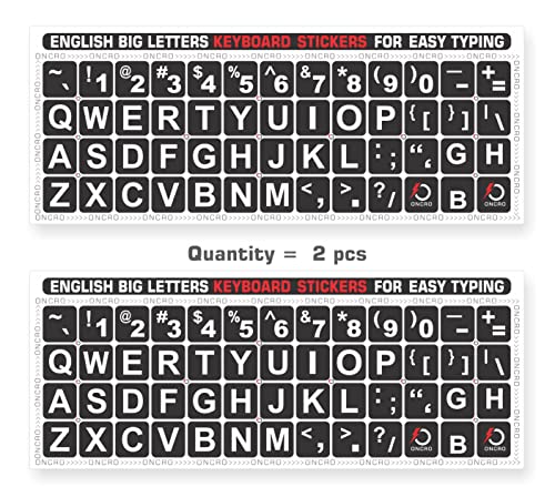 Image of Pack of 2, Large English Keyboard Stickers Big Letter Alphabet Typing US English Language Replacement Stickers for Laptop PC Desktop Computer Black Lettering Water Proof