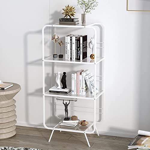 Oschf 4-Tier Glass Shelf Bookcase - Modern Freestanding Open Bookshelf With Metal Frame For Home And Office, Shelving Unit, White #TOP6