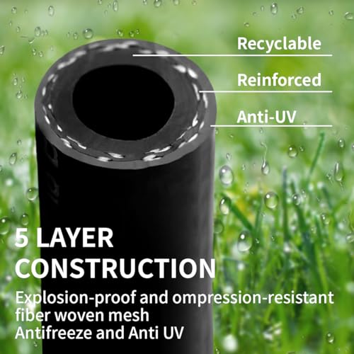 50FT-58-Heavy-Duty-Rubber-Garden-Hose-200psi-Working-1000psi-Burst-HotCold-Water-Five-Layered-Braiding-for-Durability-Versatile-for-Gardening-Agriculture-ConstructionBlack