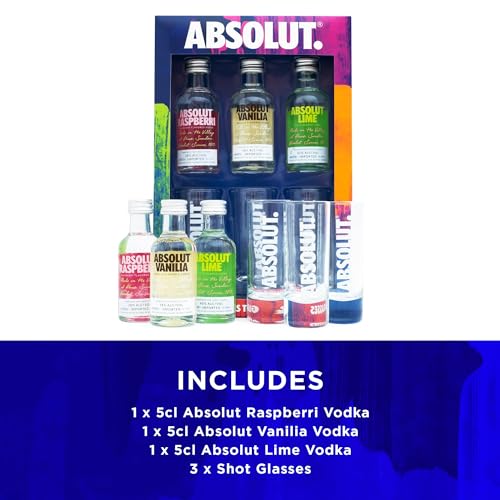 Absolut Vodka Gift Set – Flavoured Vodka, 3x 5cl Vanilla Vodka, Raspberry Vodka, Lime Vodka Alcohol Miniatures, x 3 Mini Vodka Shots Glass, Alcohol Gift Set – Birthday Vodka Gifts for Men and Women Absolut Vodka Gift Set - Flavoured Vodka, 3x 5cl Vanilla Vodka, Raspberry Vodka, Lime Vodka Alcohol Miniatures, x 3 Mini Vodka Shots Glass, Alcohol Gift Set - Birthday Vodka Gifts for Men and Women – BEAMS INTERNATIONAL