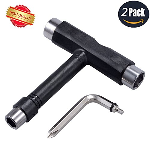 LEAGY Lot de 2 Tout-en-Un Skate Outils Multifonction Portable Skateboard T Outil Accessoire avec Type T Clé Allen et Type L Phillips Clé Tournevis
