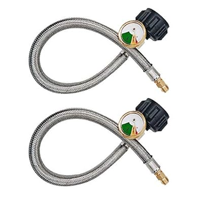 METER STAR 18inch Pigtail Stainless Braided RV Regulator Propane Hose Connector with Gauge QCC Type1 Connection 2PCS/lot