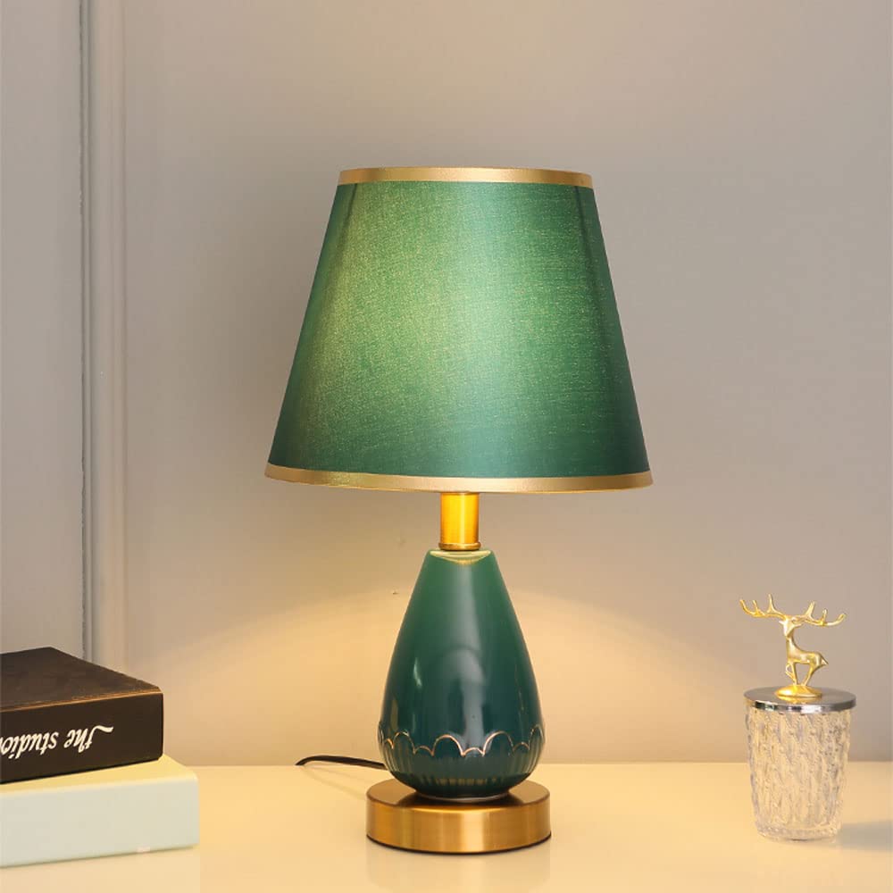 asdchZen Ceramic/Metal Table Lamp French Country Classic Bedside Desk Nightstand Lamp With Fabric Lampshade For Bedroom Living Room Office College Bookcase-B,B