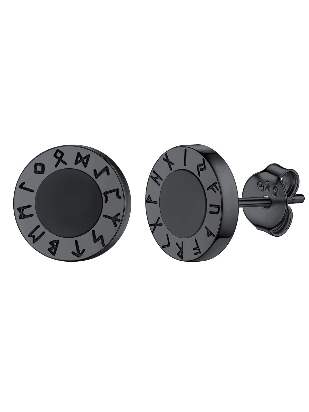 Silvora 2 Pcs Runas Vikingas Plata Vintage Pendientes Achatadas con Símbolos Nórdicos Vegvísir/Valknut/Trinidad/Cabeza de Lobo