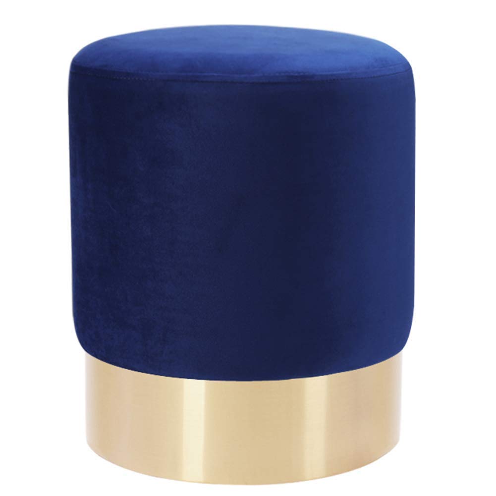 Pouf ottoman rond en velours bleu rembourré haute qualité