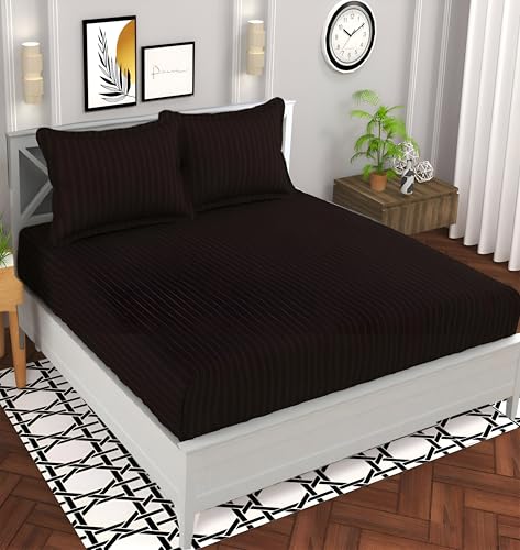 Image of 220 Cotton Feel Glace Cotton Double Bedsheet with 2 Pillow Cover (90x90 inch) Coffee