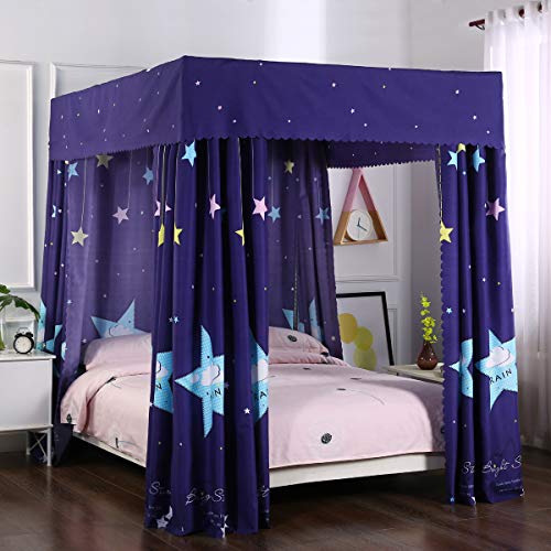 Mengersi Galaxy Star Canopy Bed Curtains Bedroom Decoration for Girls Adults Windproof Lightproof Bed Canopies Child Gift (Twin,Navy Star)