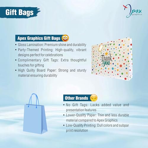 Image of Large Thank You Paper bags - Gift Bags | Pack of 5 | 17 x 13 x 4 Inch - Polka dot design with thank you