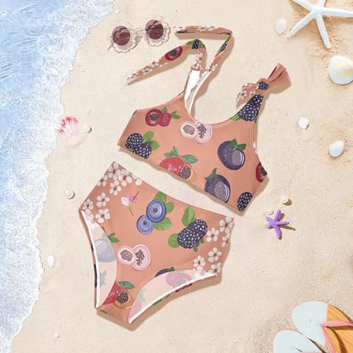 JUNZAN Funny Berry Fruit Rose Gold Girls Bathing Suits High Waisted 2 Piece Swimwear Girls Bikini Bottom 3T4