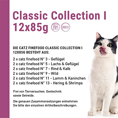 catz finefood Classic Collection Mix-Paket Katzenfutter nass - Feinkost Nassfutter für Ihre Katze ohne Getreide und Zucker mit hohem Fleischanteil, 24 x 85g Beutel