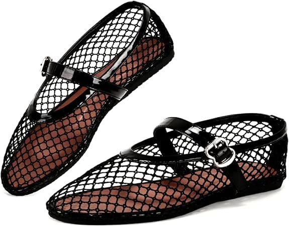 Mesh Ballet Flats Shoes for Women Flats Comfortable Dressy Mary Jane Flats Mesh Flats Round Toe Fishnet Flats for Casual Formal Occasion2