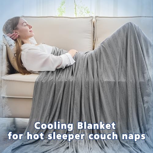 Image of EMME Cooling Throw Blanket, Thin Lightweight Summer Blanket for Couch Sofa, Cold Bed Throws for Hot Sleepers, Double Sided, Keep Body Cool for Kids Adults, Grey