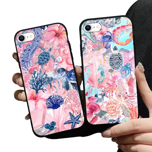 Zrutru 2 Pack Summer Preppy Phone Cases for iPhone SE 2022/SE 2020/8/7 Turtle Sea Shell Phone Case for Girls, Slim Soft Silicone Shockproof Protection Funda for iPhone SE 2022/2020 4.7 Inch