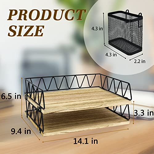 Desk Organizer, Paper Tray Organizer, Letter Tray & Stacking Supports For File Magazines Mail Organizer, Wood Desk File Organizer With Pen Holder, Office Supplies Holder For Office School(2 Layer) #TOP6