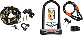 Burg-Wachter 2M Sold Secure Gold Bike Chain, Lock and Ground Anchor Kit,Black & Burg Wächter 2.1 1600 HB KIT Gold Sold Secure Bicycle D Lock, Black, Large-2.1M Cable