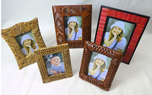 Bamboo and Rattan Picture Frame, Oriental Style, Set of 5