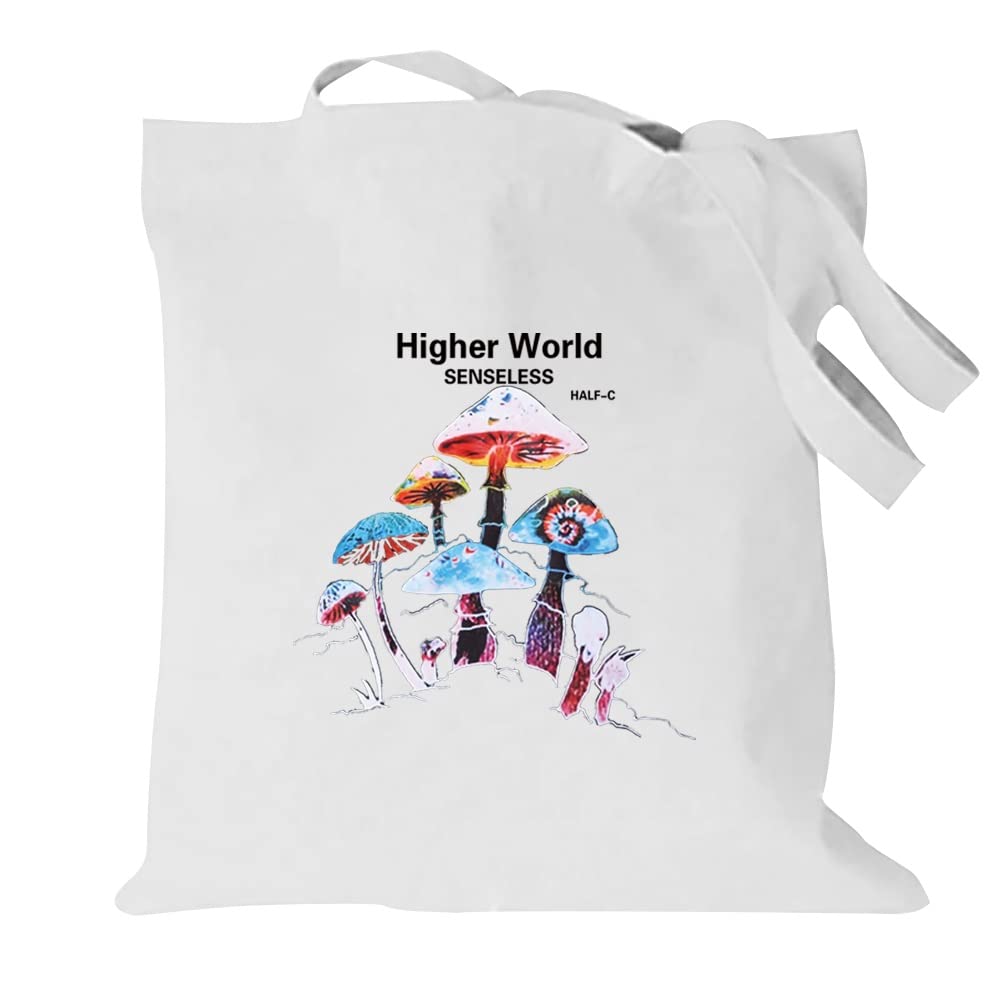 Mushroom Printed Canvas reusable grocery bags, Foldable Casual Travel HandBag, Shoulder Beach Tote Bags, Shopper bag eco friendly super strong washable Storage bags Shopping bag Canvas bag for Women