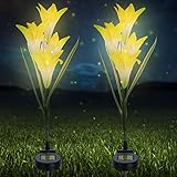 Sorbus Solar Light Flower Lily Stakes, Outdoor LED Garden Flowers for Night Lighting, Solar Path Walkway, Lawn, Garden, Pond, Patio, Gravestones, Special Occasions (2-Pack,Yellow)