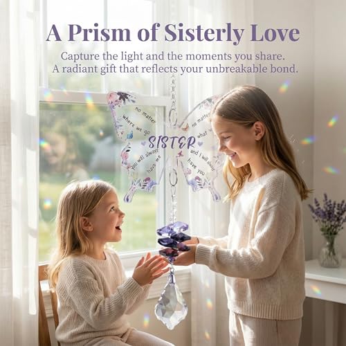 Image of Sisters Gifts from Sister, Sister Birthday Gifts - Crystal Suncatcher with Rainbow Prisms, Handmade Window Hanging for Home Decor, Unique Birthday Gift for Sister Who Has Everything