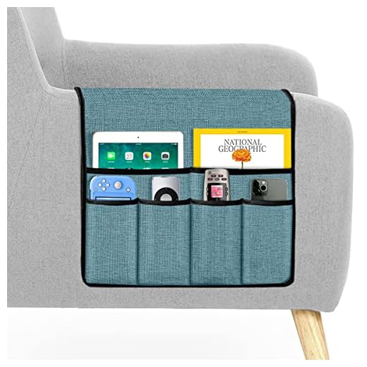 Guken Sofa Armrest Organizer, Couch Arm Chair Caddy storage with 6 Pockets for TV Remote Control,Magazine,Smart Phone,Books, iPad (Bule Gray,19”X25”)